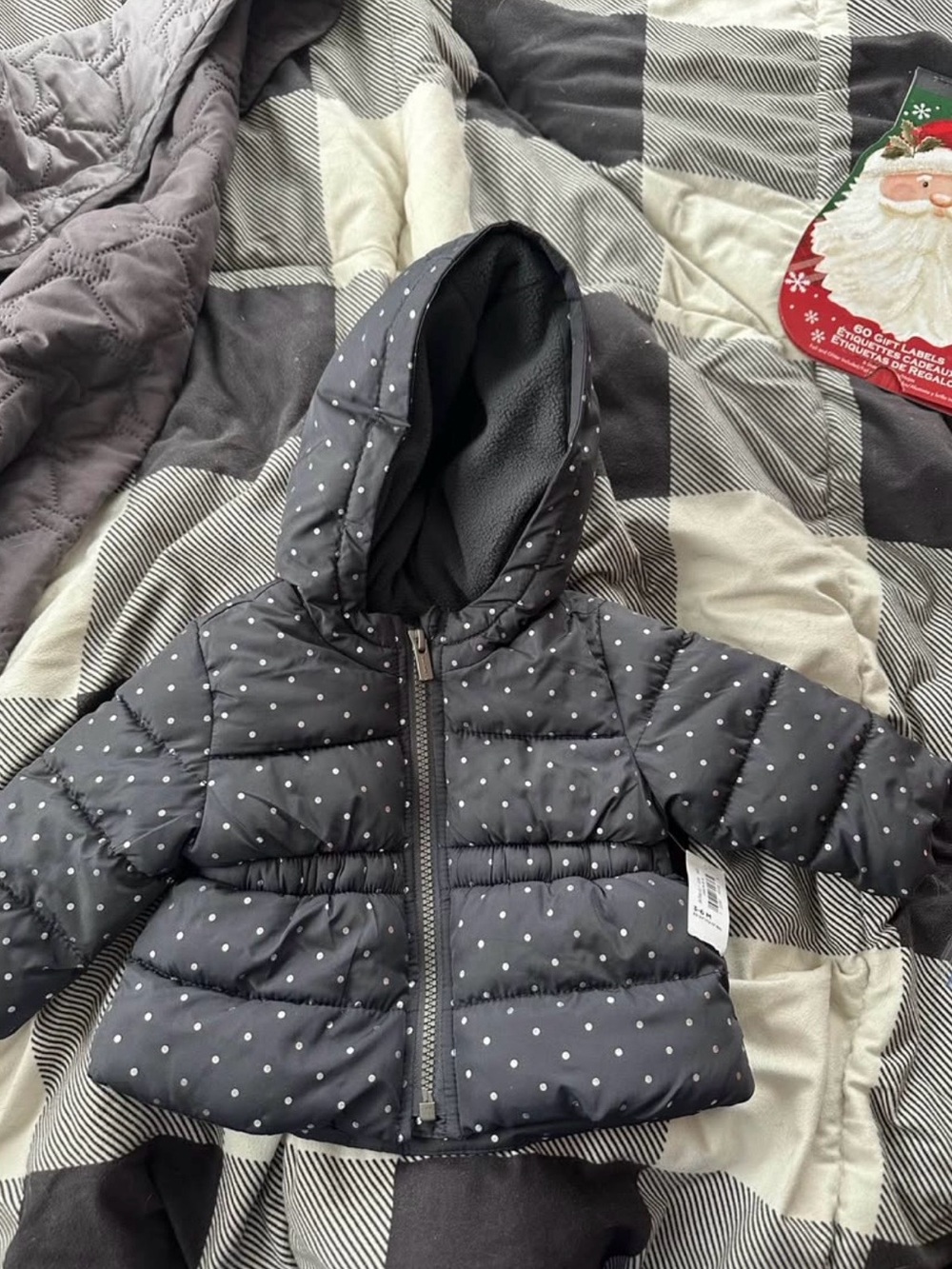 Old Navy Black Polka Dot Hooded Puffer Jacket